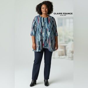 Claire France - Abstract Print Asymmetric Tunic – Plus Size 1X - Blue, Pink
